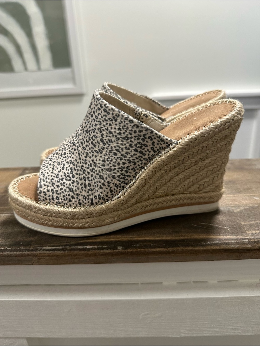 Toms Leopard-Print Espadrille Wedge in Cream and Black